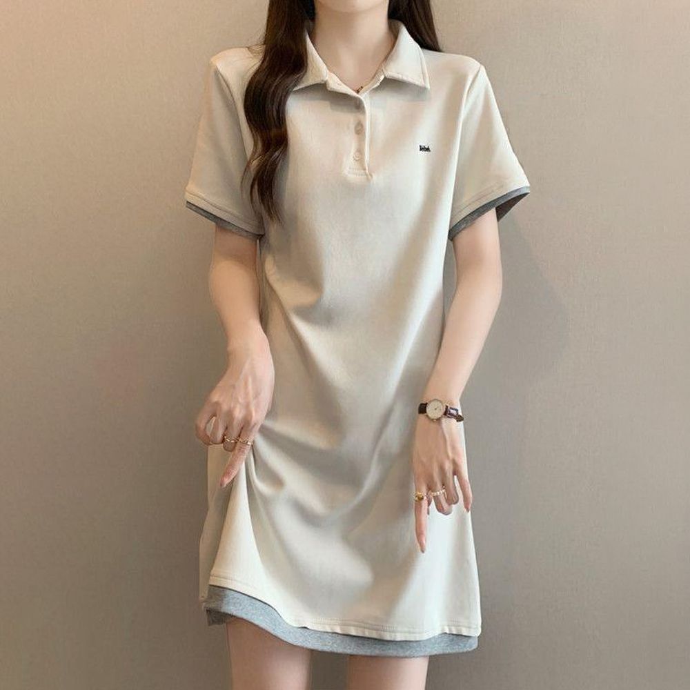 여성 폴로 카라 반팔 원피스 롱 데일리 캐주얼 데일리룩 - 상품 이미지