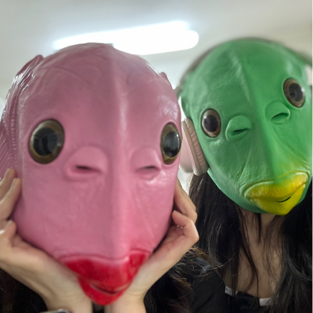 뚱한표정 파티코스튬행사얼굴가면 SNS숏폼콘텐츠촬영물고기가면 초록 - 상세 이미지 5