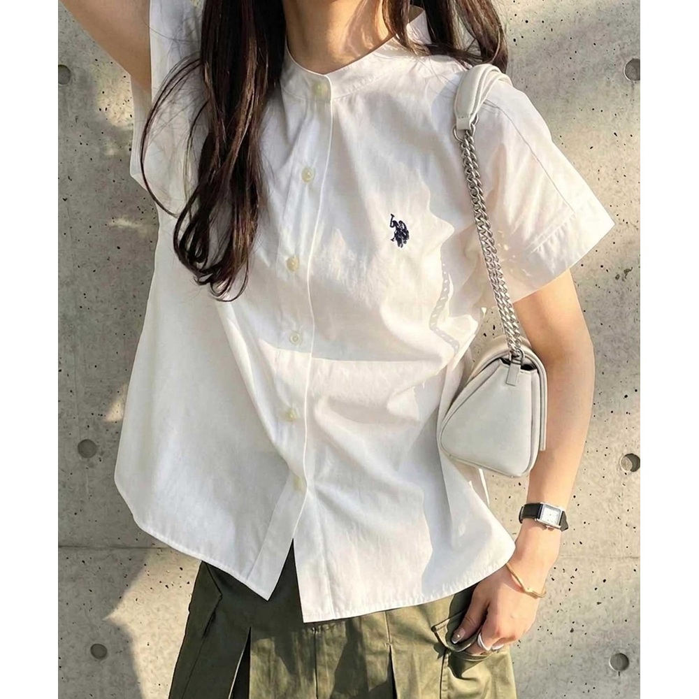 US POLO ASSN 여성 밴드카라 프렌치슬리브 반팔 셔츠 루즈핏 블라우스 이미지 8
