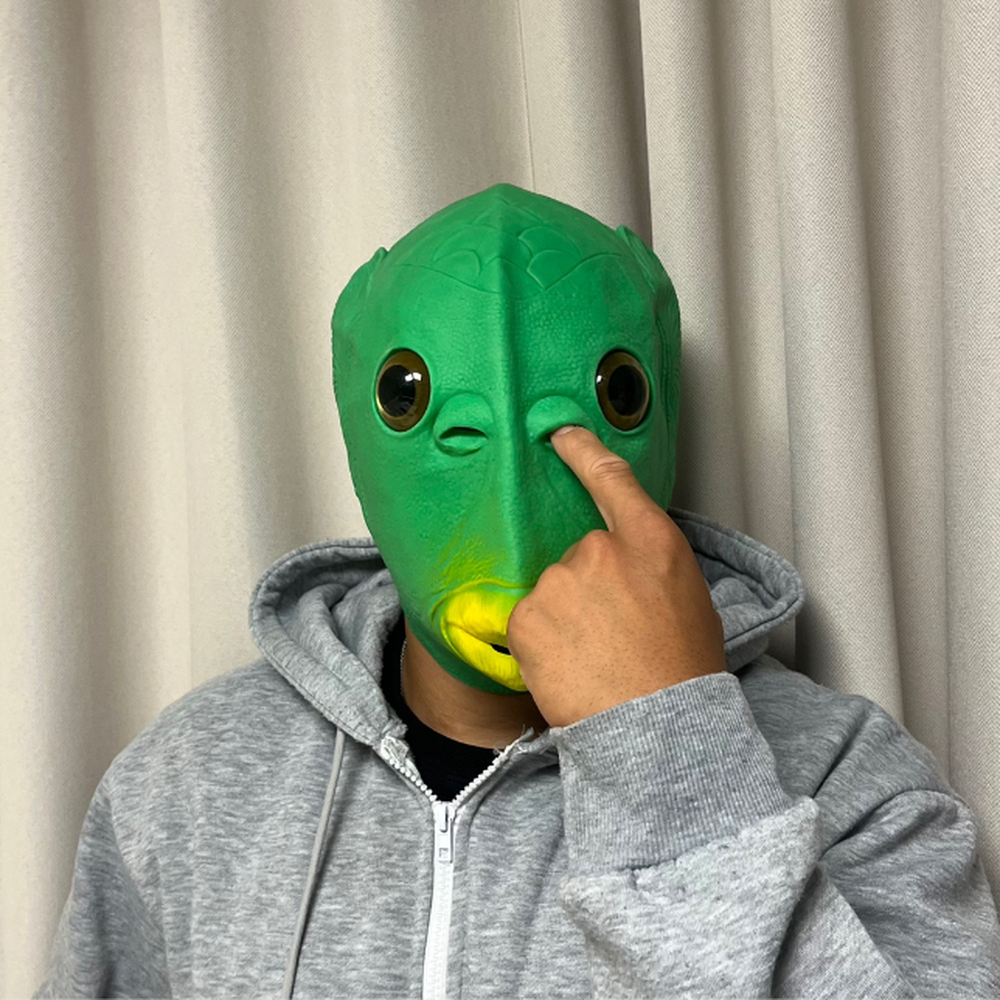 뚱한표정 파티코스튬행사얼굴가면 SNS숏폼콘텐츠촬영물고기가면 초록 - 상세 이미지 3