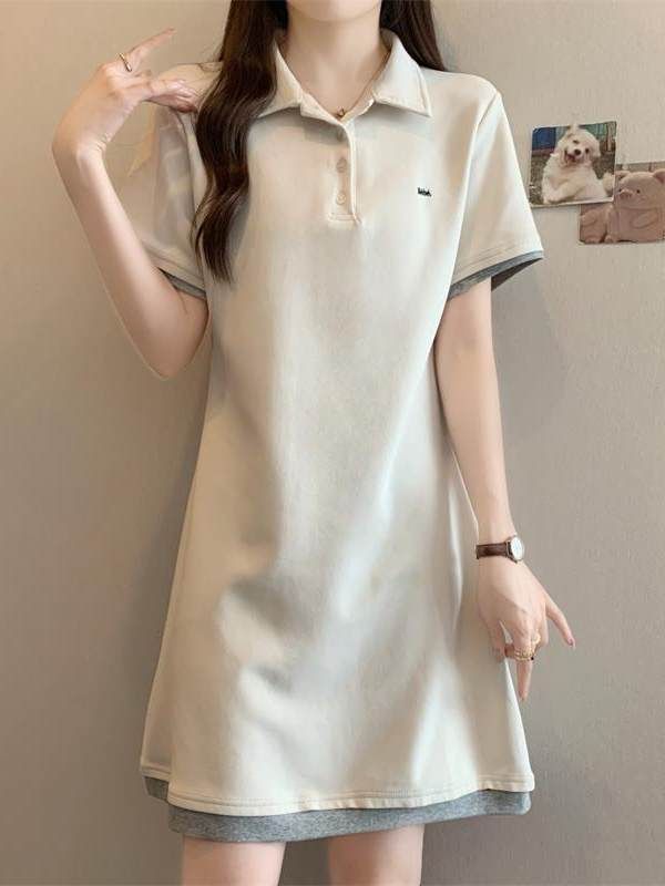 여성 폴로 카라 반팔 원피스 롱 데일리 캐주얼 데일리룩 - 상세 이미지 3