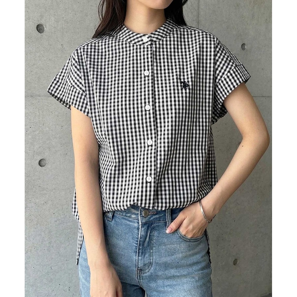 US POLO ASSN 여성 밴드카라 프렌치슬리브 반팔 셔츠 루즈핏 블라우스 이미지 7
