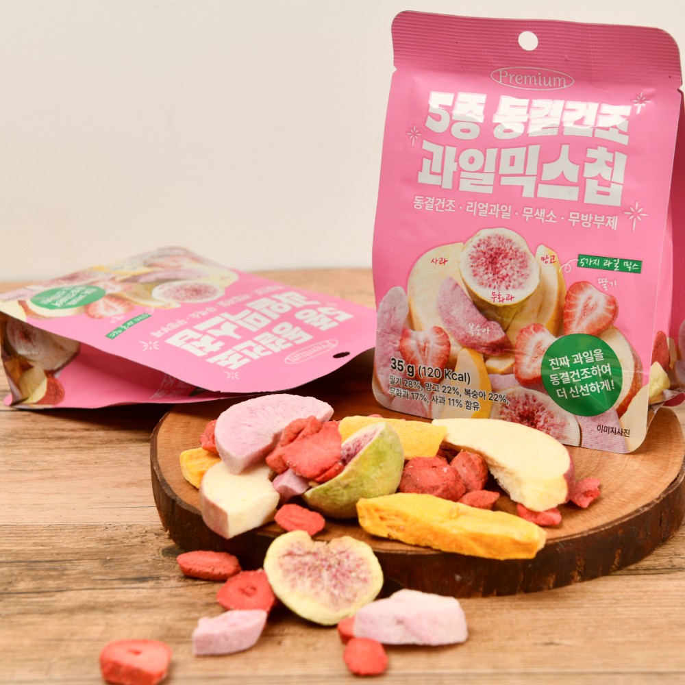프리미엄 딸기 망고 복숭아 무화과 사과 동결건조 믹스 과일칩 35g, 4개 - 상품 이미지