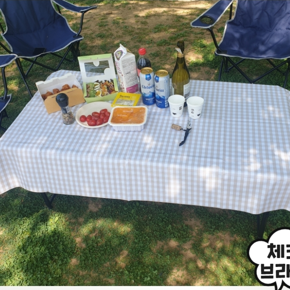 재사용가능 야외 캠핑테이블보 가정용식탁커버테이블보 4인용 체크브라운 - 상세 이미지 2