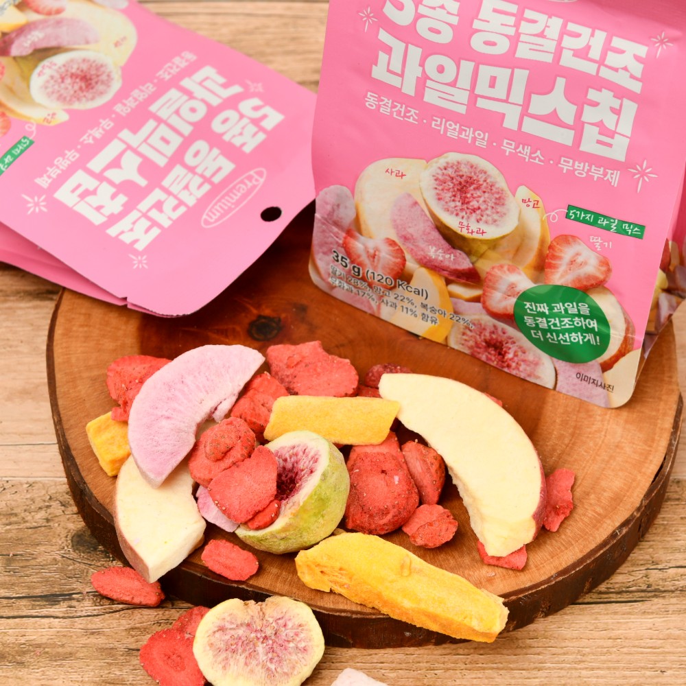 프리미엄 딸기 망고 복숭아 무화과 사과 동결건조 믹스 과일칩 35g, 2개 - 상세 이미지 2