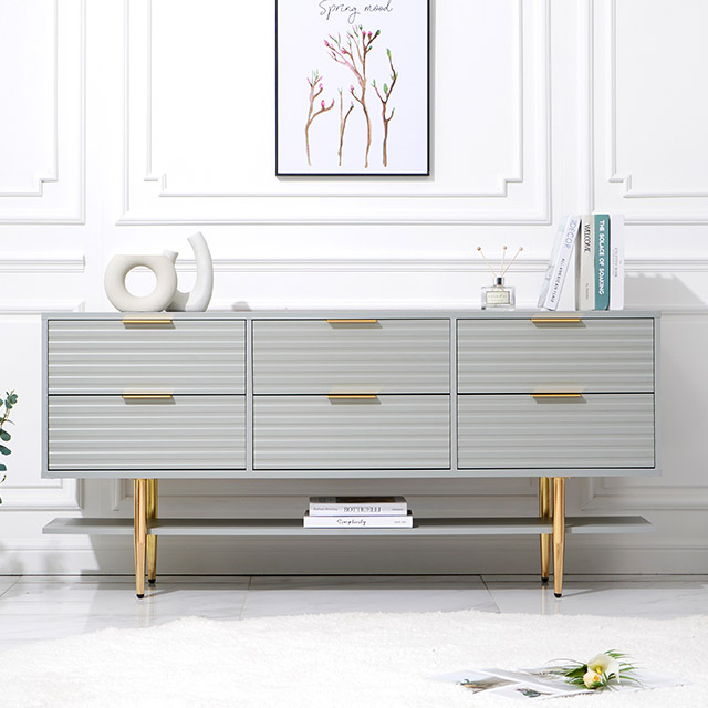 가구의서 템바보드 높은 서랍 거실장 1500x400x700mm, 그레이 - 상품 이미지