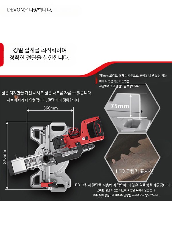 무선 브러시리스 각도절단기 20V 목공용 경사 전동톱 다기능 소형 절단기 목재 금속 플라스틱 대응 45도 각도 조절 가능 6301 본체만 (배터리 충전기 없음) 이미지 6