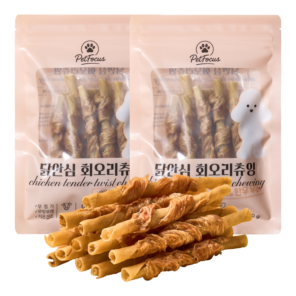 수제 강아지껌 치석제거 덴탈껌 오래먹는 개껌 한우우피 닭안심회오리츄잉, 70g, 2개 - 상품 이미지