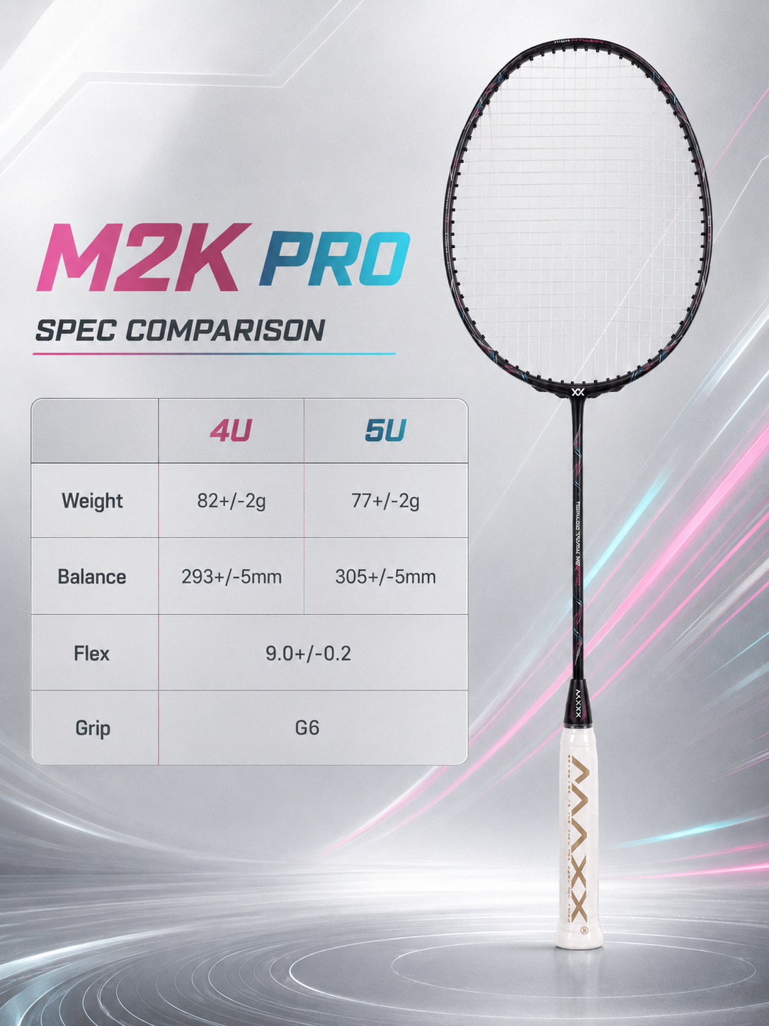맥스 MAXX M2K PRO 4U 이븐밸런스 5U 헤드헤비 풀 우븐 배드민턴 라켓 채 - 상세 이미지 3