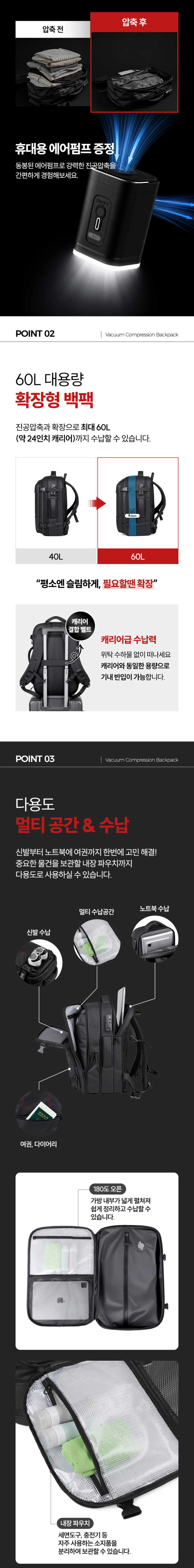 진공압축+확장+도난방지 60L 백팩 남성 여행용 백팩 여행배낭 가방 경량백팩 캐리어 노트북 판매처 상세 정보 이미지 4