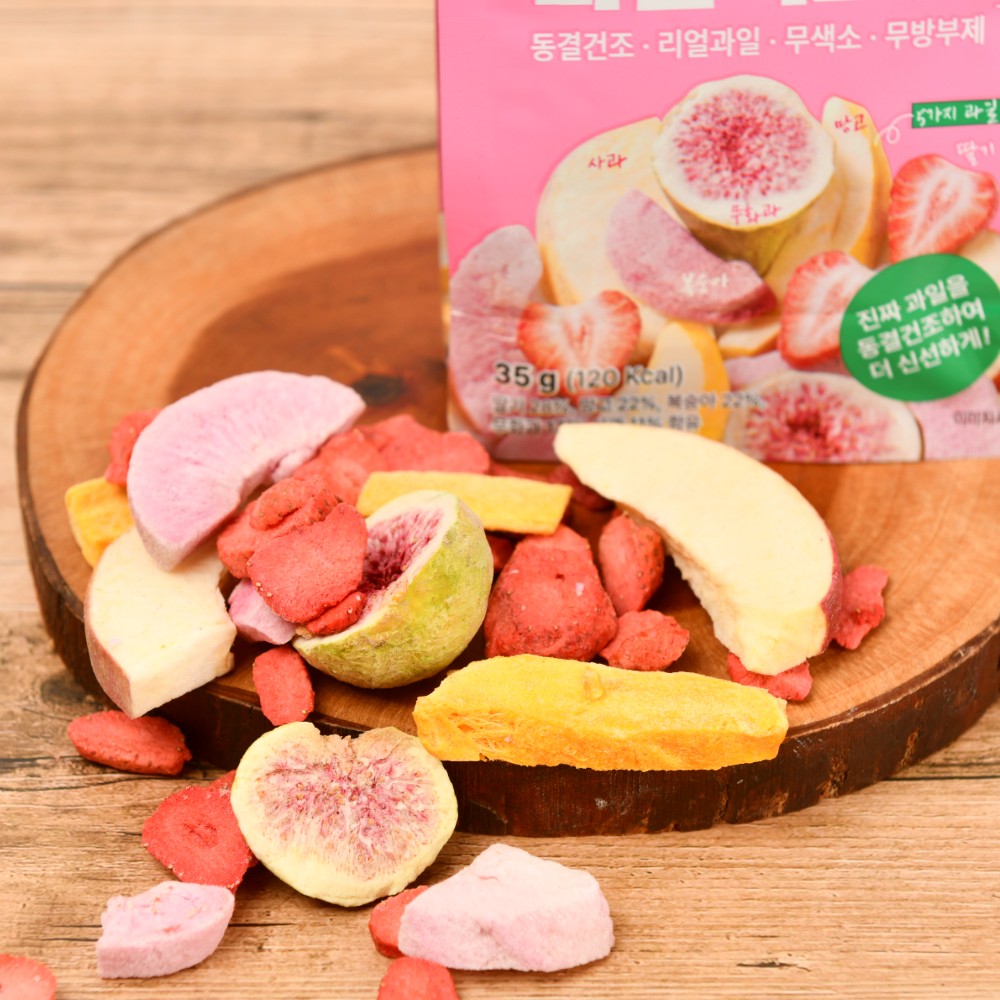 프리미엄 딸기 망고 복숭아 무화과 사과 동결건조 믹스 과일칩 35g, 2개 - 상세 이미지 4