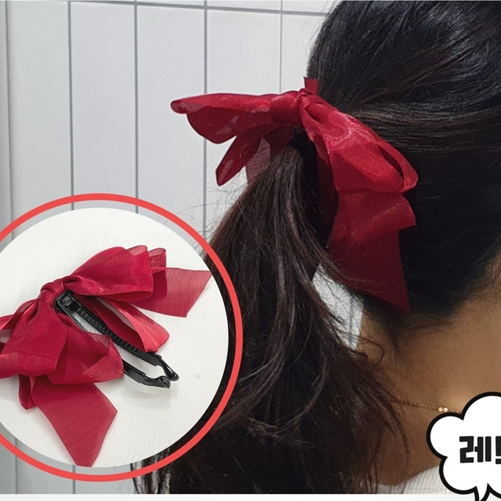 꼬아서고정 무대공연스타일왕리본바나나 촬영사진바나나핀 레드 - 상세 이미지 2