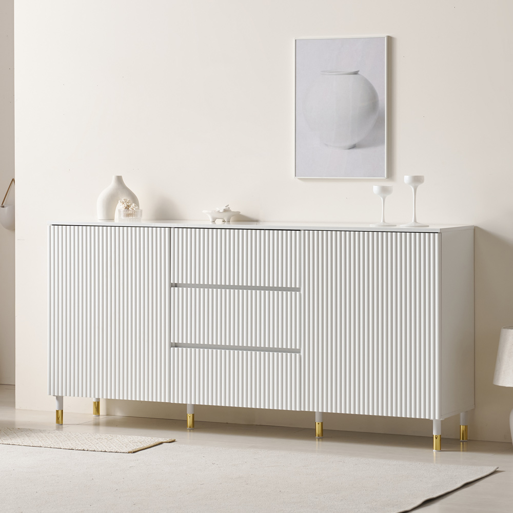 가구의서 뉴 템바보드 서랍도어 콤비 수납장 1800x400x875mm, 2단, 화이트 - 상품 이미지