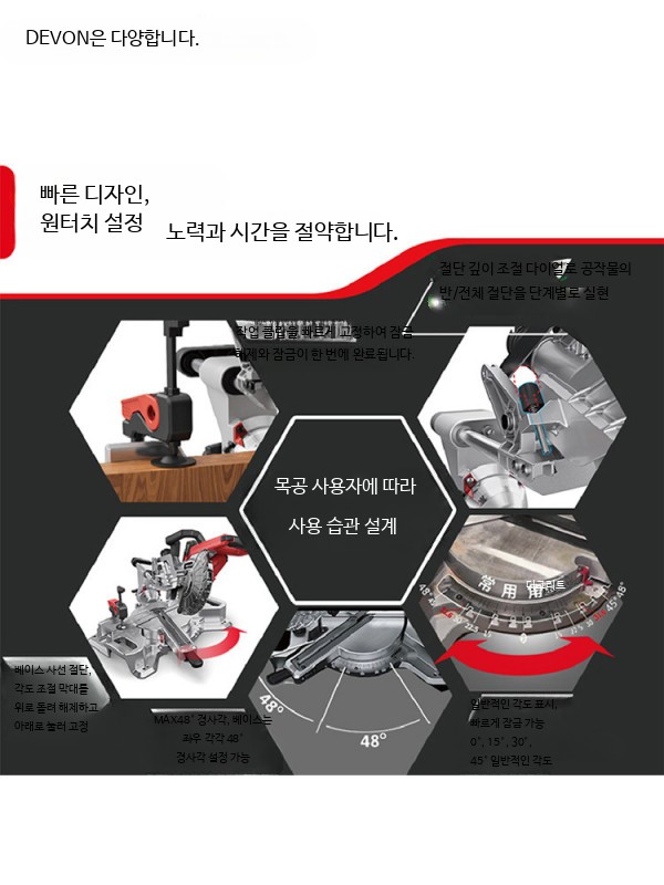 무선 브러시리스 각도절단기 20V 목공용 경사 전동톱 다기능 소형 절단기 목재 금속 플라스틱 대응 45도 각도 조절 가능 6301 본체만 (배터리 충전기 없음) - 상세 이미지 3