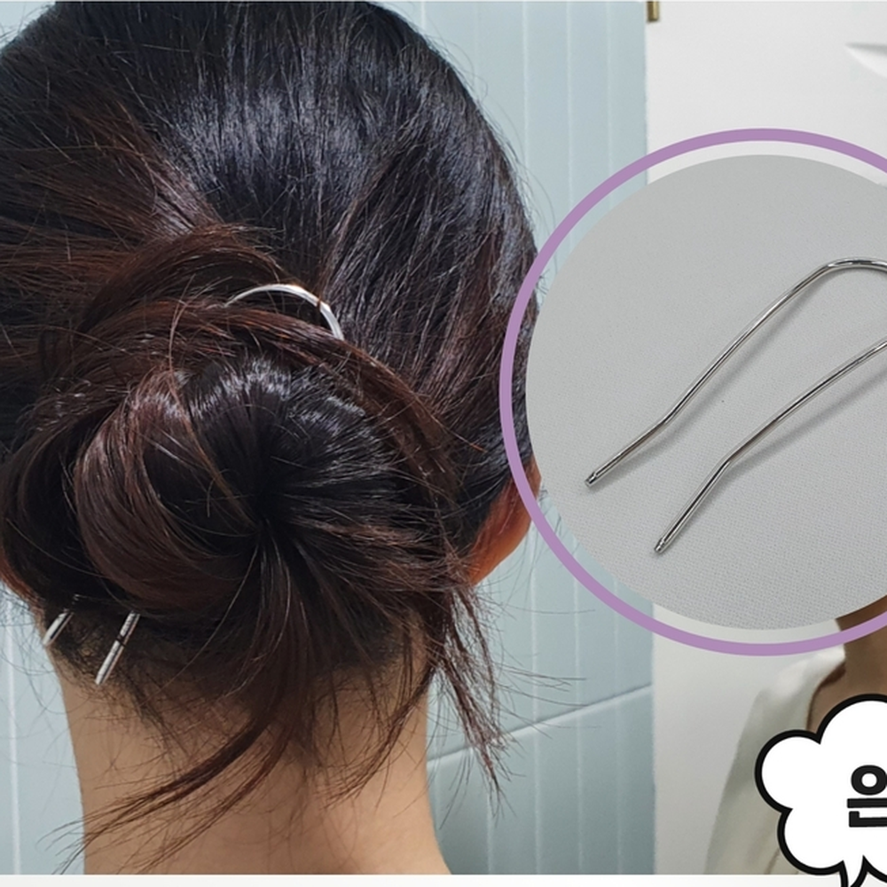 커브드형태 무용무대공연헤어메탈유핀 전통의상헤어비녀 은색 - 상세 이미지 2