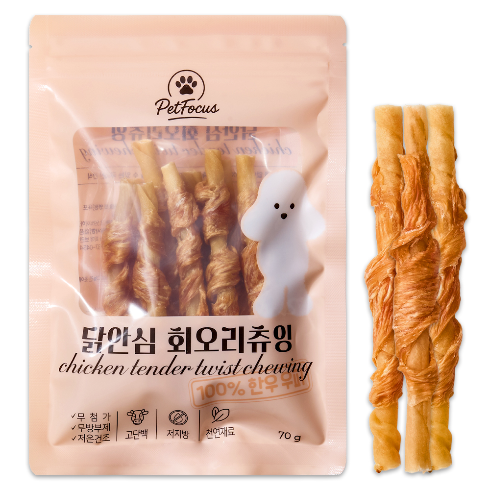 수제 강아지껌 치석제거 덴탈껌 오래먹는 개껌 한우우피 닭안심회오리츄잉, 70g, 1개 - 상품 이미지