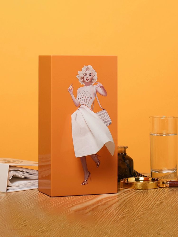 티슈 케이스 마릴린먼로 스커트 휴지 박스 커버 소품 얇은 블루 12.8x7.7x25.5 cm - 상품 이미지