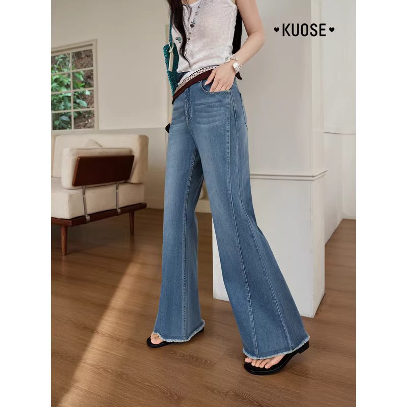 KUOSE 쿠오세 블루 레트로 슬림핏 세미 부츠컷 데님 팬츠 - 상세 이미지 4