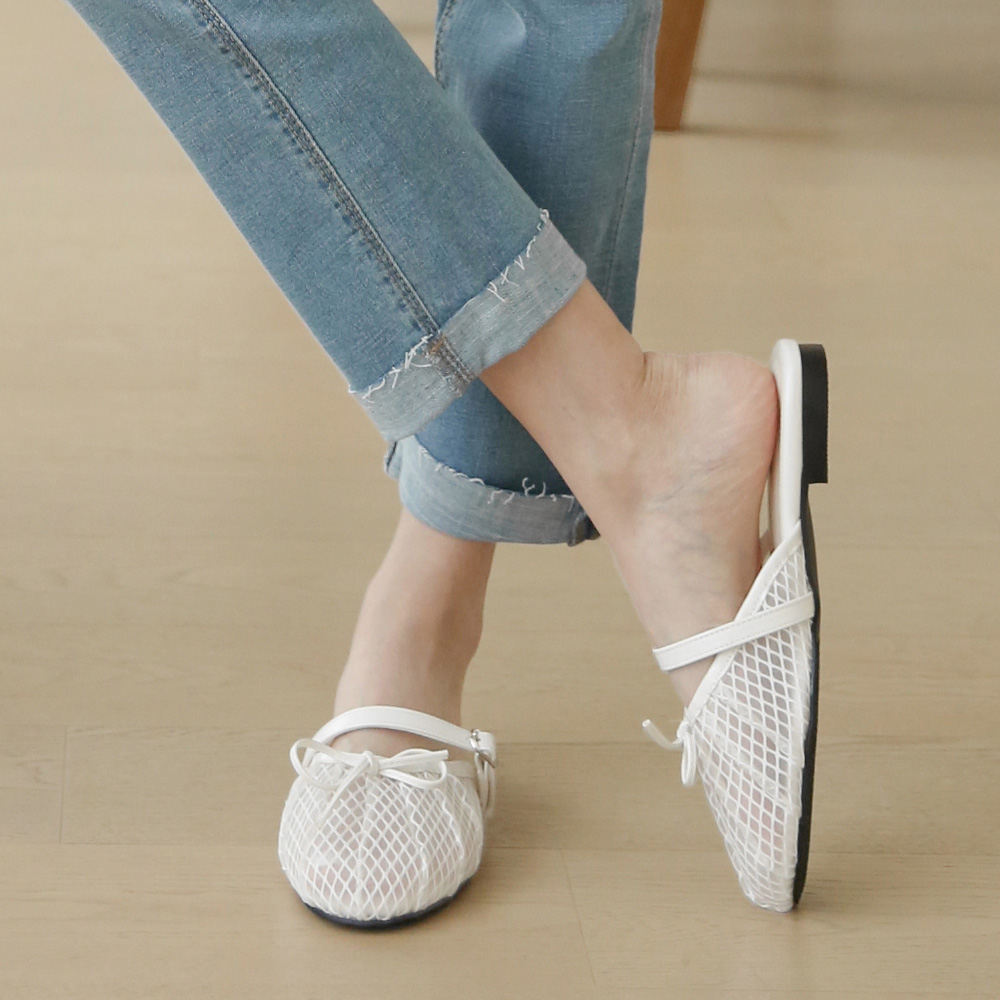 여름 메쉬 블로퍼 여성 빅사이즈 망사 뮬 시스루 리본슬리퍼 메쉬샌들 이미지 7