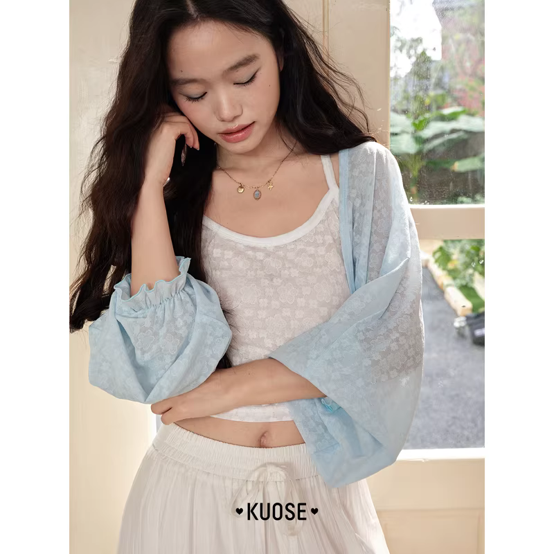 KUOSE 쿠오세 화이트 레이스 꽃무늬 나시탑 - 상세 이미지 5