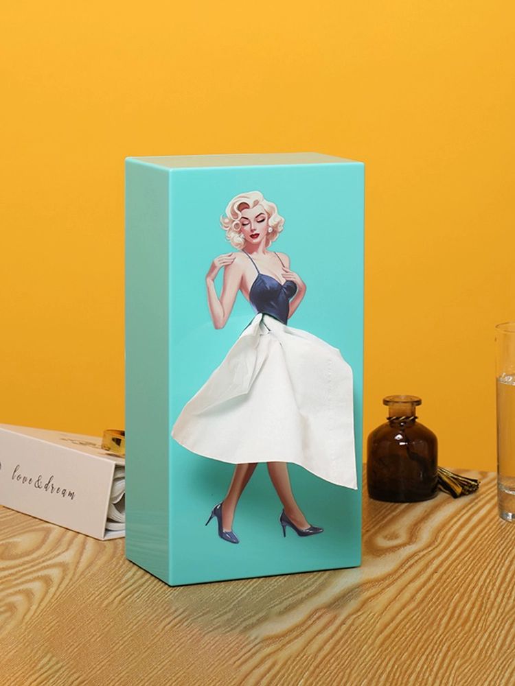 티슈 케이스 마릴린먼로 스커트 휴지 박스 커버 소품 얇은 블루 12.8x7.7x25.5 cm - 상세 이미지 2