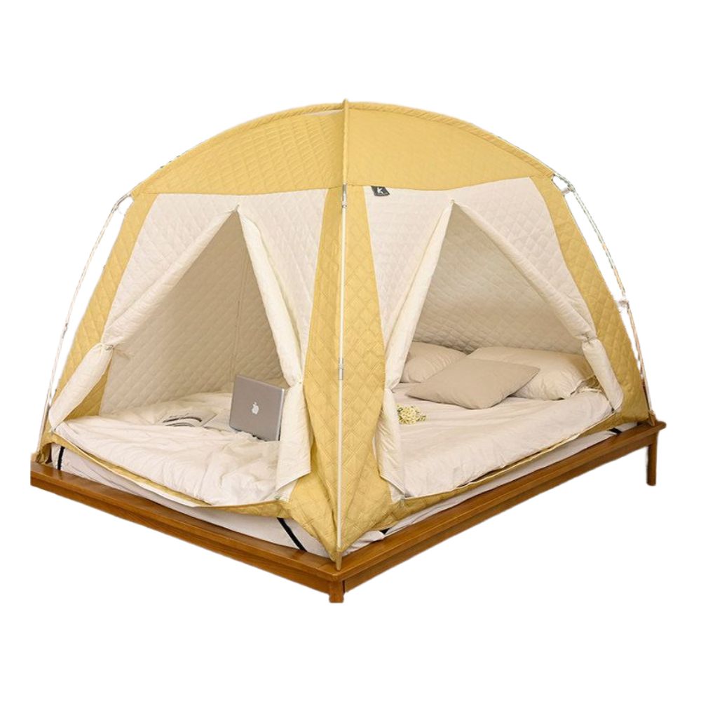 방한 침대 텐트 보온 방풍 겨울용 실내용 원터치 크림-200x120x135 cm - 상품 이미지