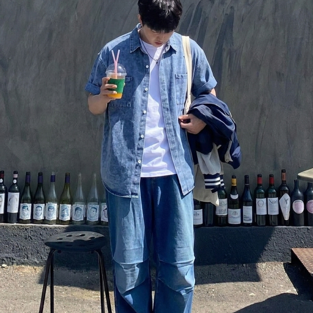 남자반팔남방 남자청남방 웨스턴셔츠 반팔와이셔츠 - 상세 이미지 2