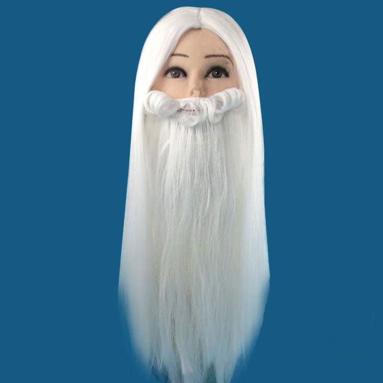 산신령 가발 수염 마법사 산타 코스프레 분장 소품 파티 프리사이즈 - 상품 이미지