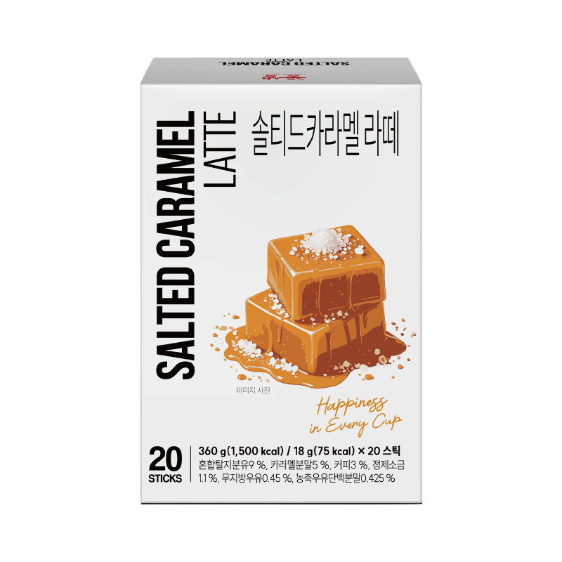솔티드 카라멜 라떼 스틱 홈카페 커피 선물 사무실 탕비실 음료 꽃샘 20T - 상품 이미지