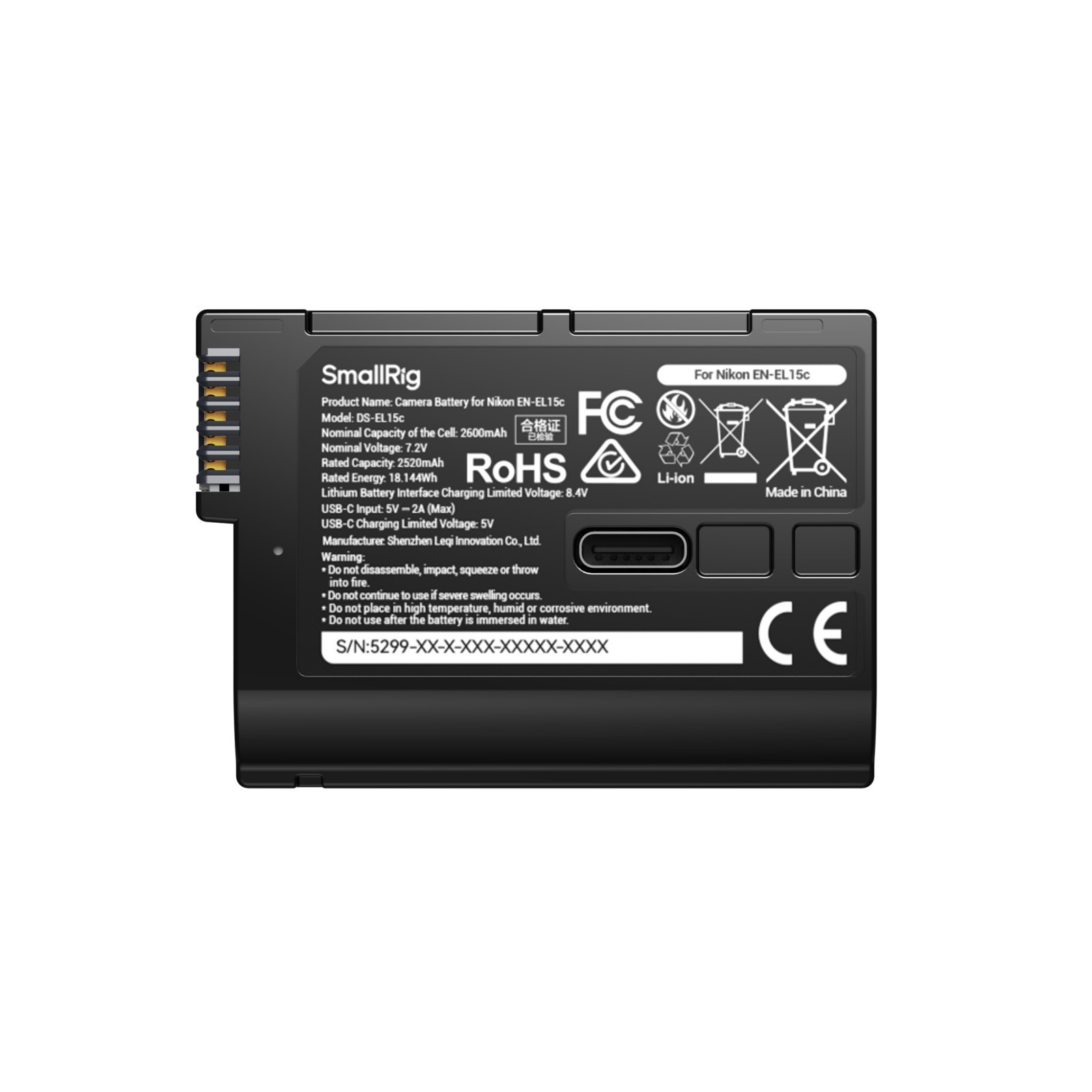 스몰리그 Nikon EN-EL15c용 USB-C 충전식 카메라 배터리 (잔량 디스플레이) 5299 이미지 6