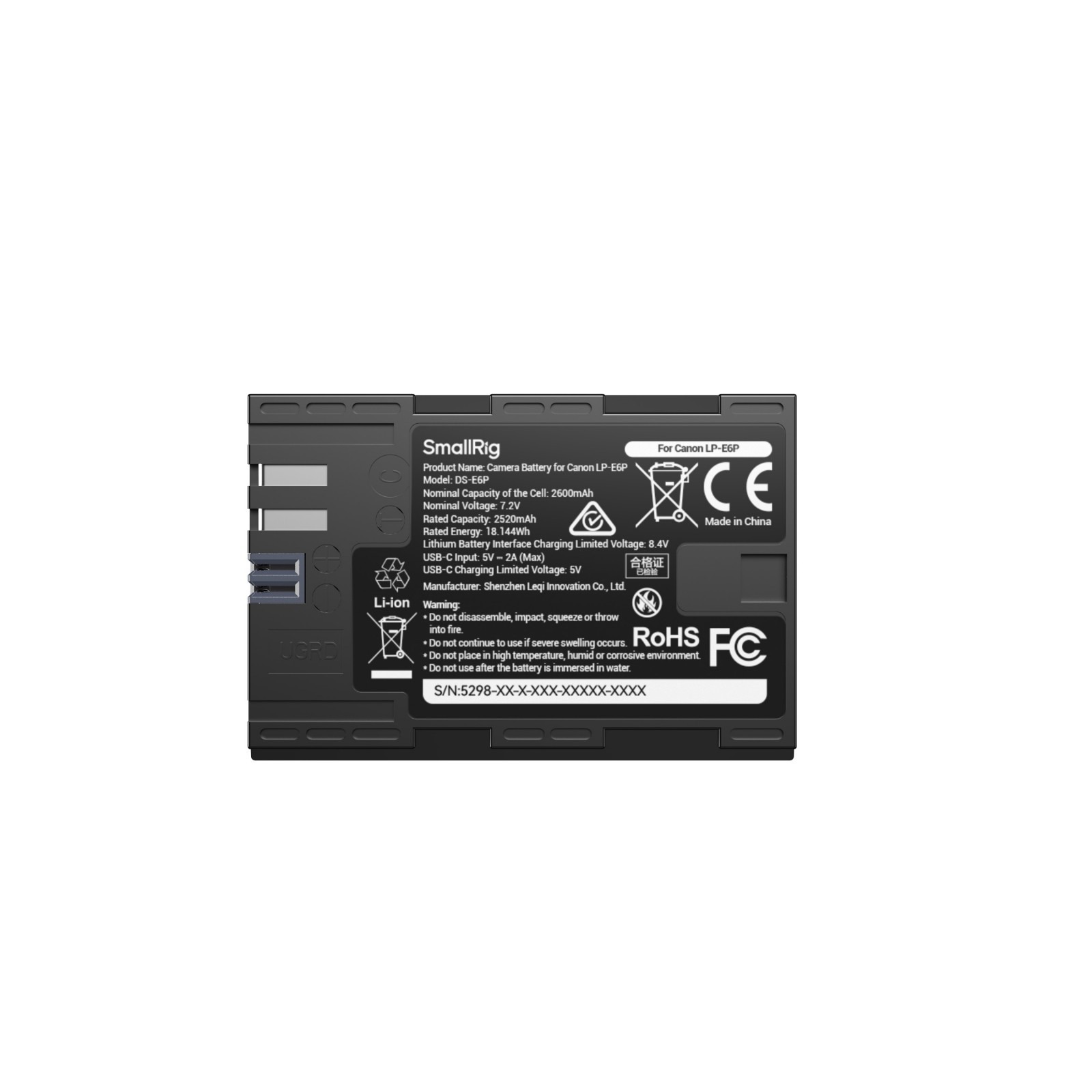 스몰리그 Canon LP-E6P용 USB-C 충전식 카메라 배터리 (잔량 디스플레이) 5298 - 상세 이미지 5