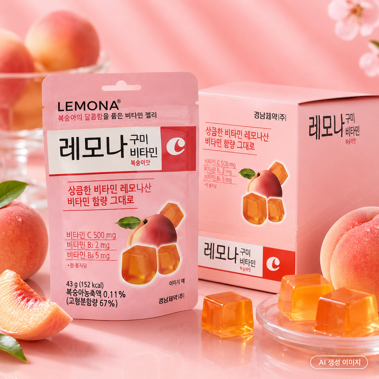 [10개] 레모나 구미 비타민 젤리 츄어블 복숭아 43g - 상품 이미지