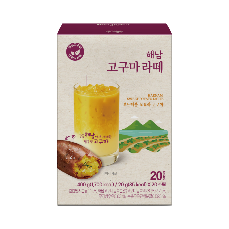 해남 고구마 라떼 스틱 홈카페 사무실 탕비실 음료 선물 꽃샘 20T - 상품 이미지