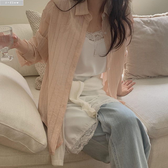 포먼 시스루 펀칭 루즈핏 긴팔 셔츠 3col 봄 여름 오버핏 썸머 줄무늬 데일리 제이플로우 - 상세 이미지 4