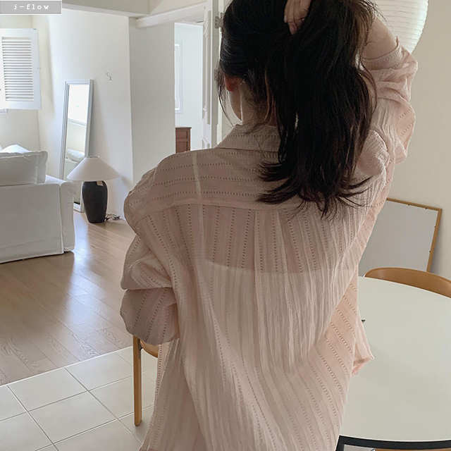 포먼 시스루 펀칭 루즈핏 긴팔 셔츠 3col 봄 여름 오버핏 썸머 줄무늬 데일리 제이플로우 이미지 8