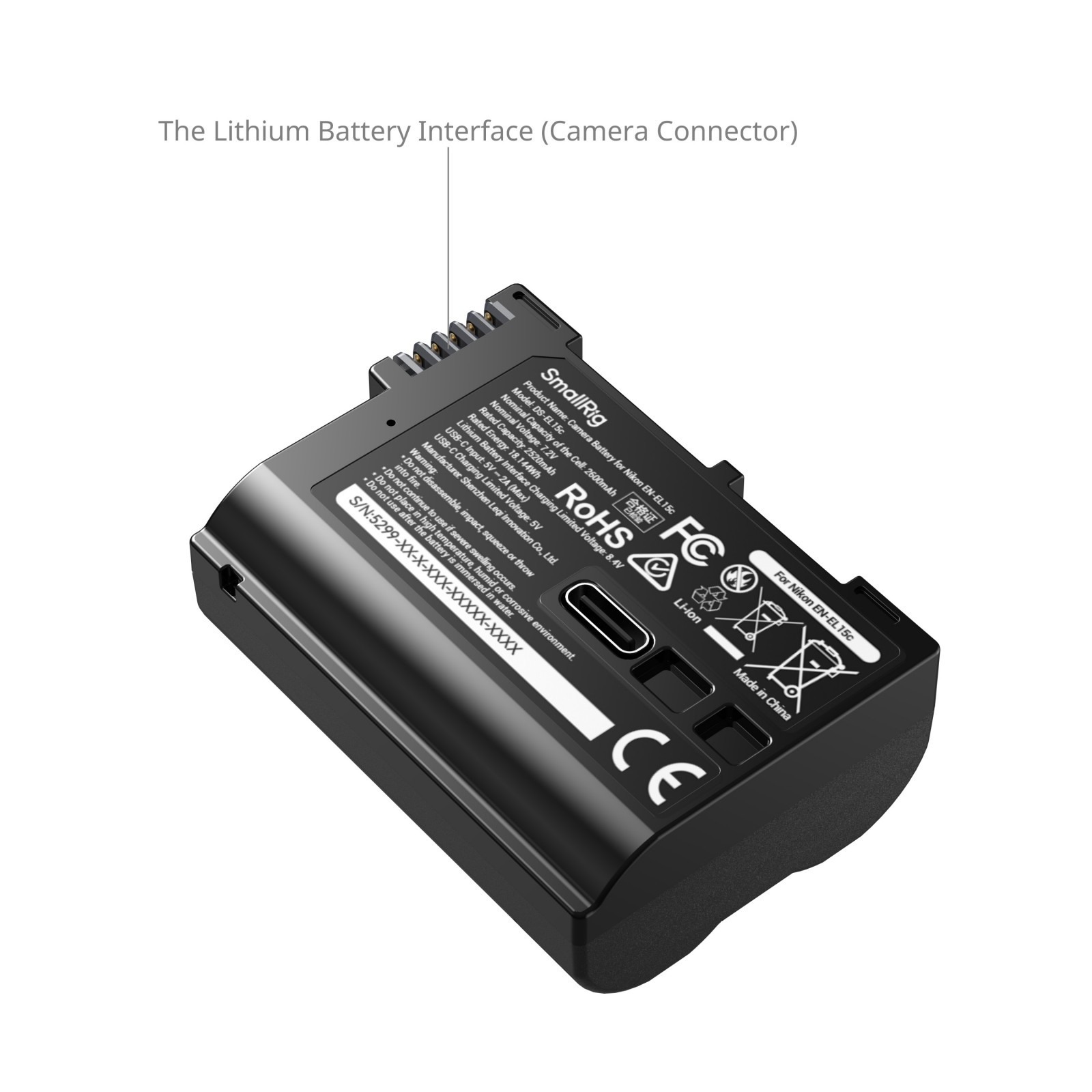 스몰리그 Nikon EN-EL15c용 USB-C 충전식 카메라 배터리 (잔량 디스플레이) 5299 - 상세 이미지 4