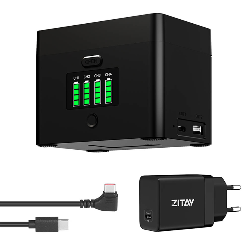 ZITAY 소니 NP-FZ100 캐논 LP-E6 USB-C 4채널 고속충전 방송장비 지테이