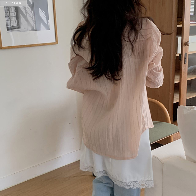 포먼 시스루 펀칭 루즈핏 긴팔 셔츠 3col 봄 여름 오버핏 썸머 줄무늬 데일리 제이플로우 이미지 6