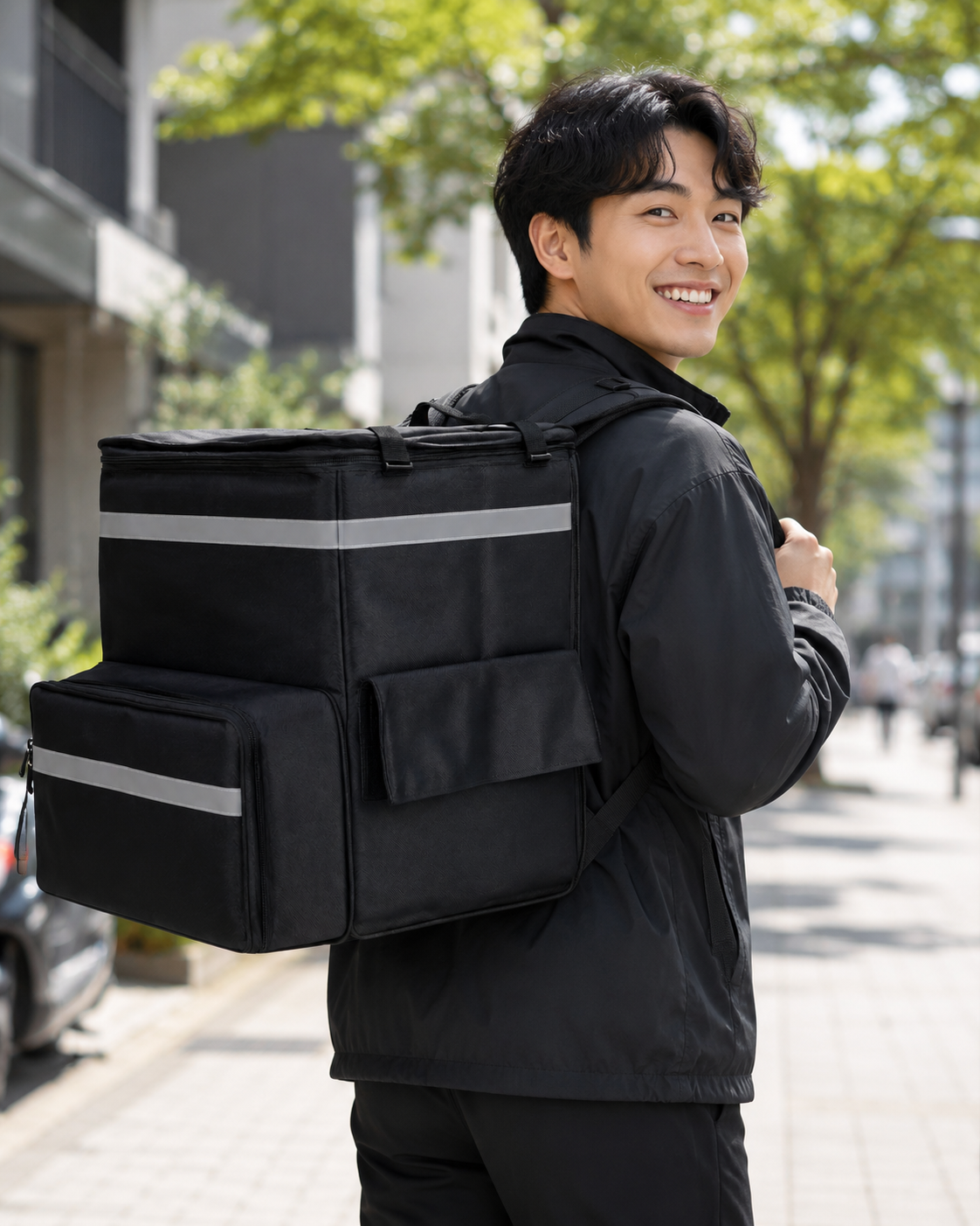투케바이크 도보 배달가방 보온보냉 백팩 킥보드 자전거 오토바이 배달가방 60L, 블랙-확장형 60L - 상세 이미지 4