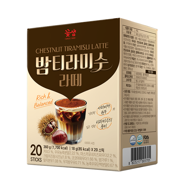 밤 티라미수 라떼 스틱 홈카페 커피 선물 사무실 탕비실 음료 꽃샘 20T - 상품 이미지