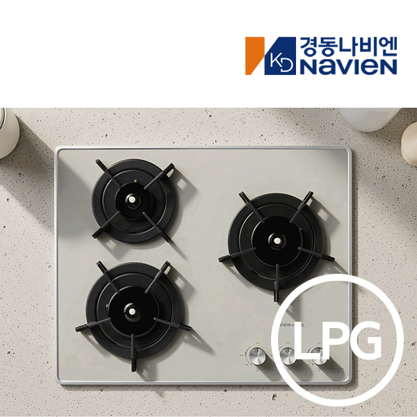 경동 나비엔매직 3구 빌트인 가스쿡탑 매립형 레인지 DC전지식 560 x 480 GRB6643 LPG 베이지 제품 이미지