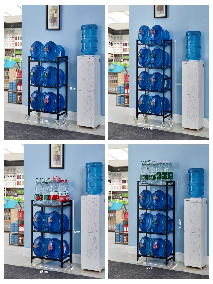 생수통 거치대 이동식 물통 정수기 보관 선반 랙 카트 93x35x88 3단 화이트 + 바퀴 - 상세 이미지 3