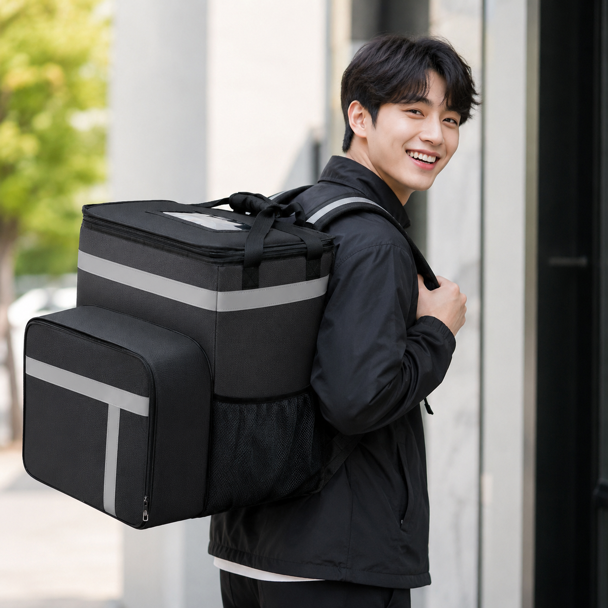 투케바이크 도보 배달가방 보온보냉 백팩 킥보드 자전거 오토바이 배달가방 50L, 블랙-확장형 50L - 상세 이미지 4