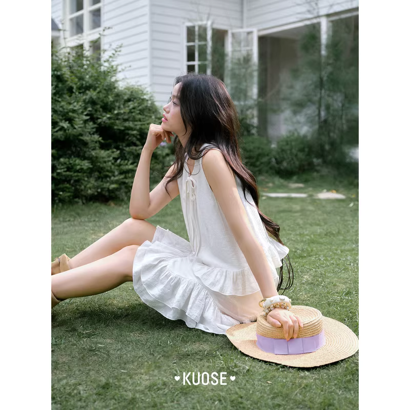 KUOSE 쿠오세 아이보리 러플 민소매 투피스 이미지 6