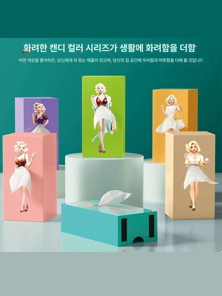 티슈 케이스 마릴린먼로 스커트 휴지 박스 커버 소품 얇은 블루 12.8x7.7x25.5 cm - 상세 이미지 5