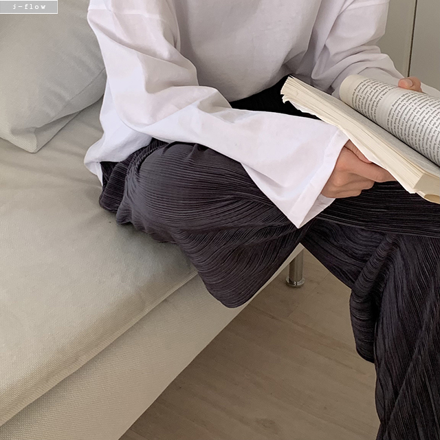 마제 플리츠주름 밴딩 와이드 팬츠 5col 봄 여름 촤르르 시원한소재 데일리 제이플로우 - 상세 이미지 4