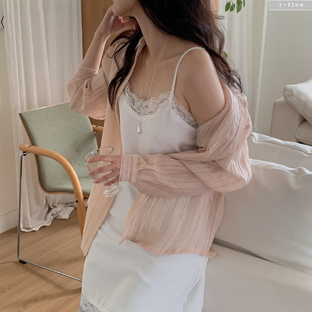 포먼 시스루 펀칭 루즈핏 긴팔 셔츠 3col 봄 여름 오버핏 썸머 줄무늬 데일리 제이플로우 이미지 7