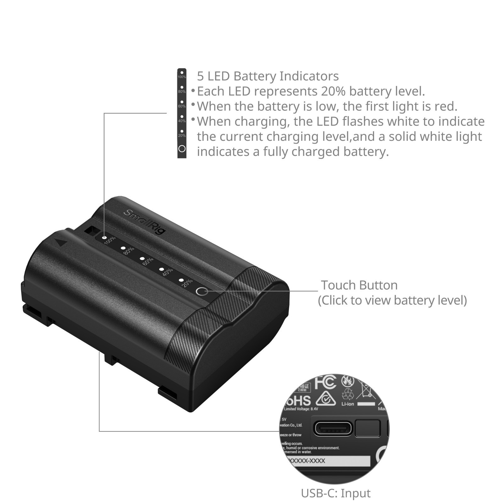 스몰리그 Nikon EN-EL15c용 USB-C 충전식 카메라 배터리 (잔량 디스플레이) 5299 - 상세 이미지 2