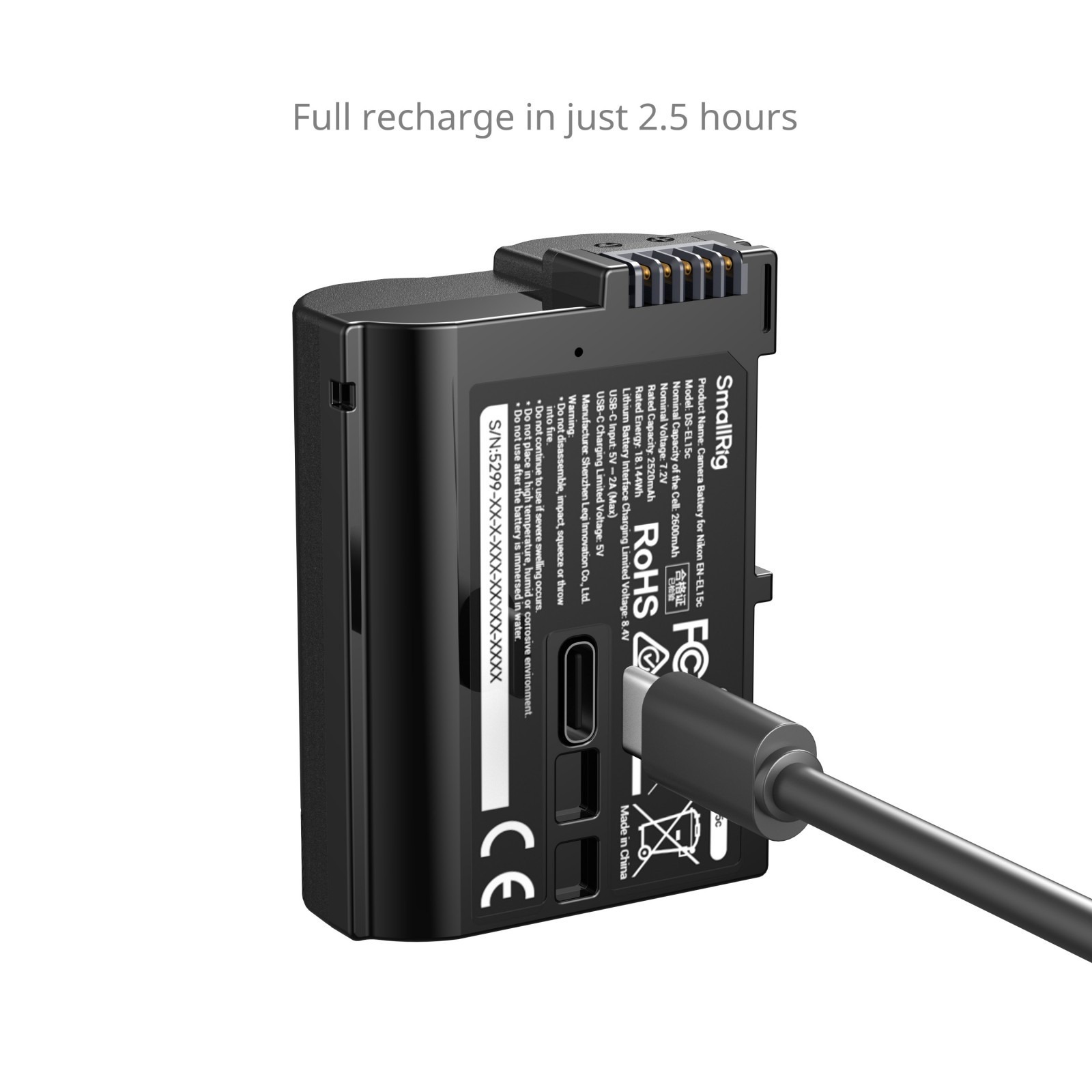스몰리그 Nikon EN-EL15c용 USB-C 충전식 카메라 배터리 (잔량 디스플레이) 5299 - 상세 이미지 5