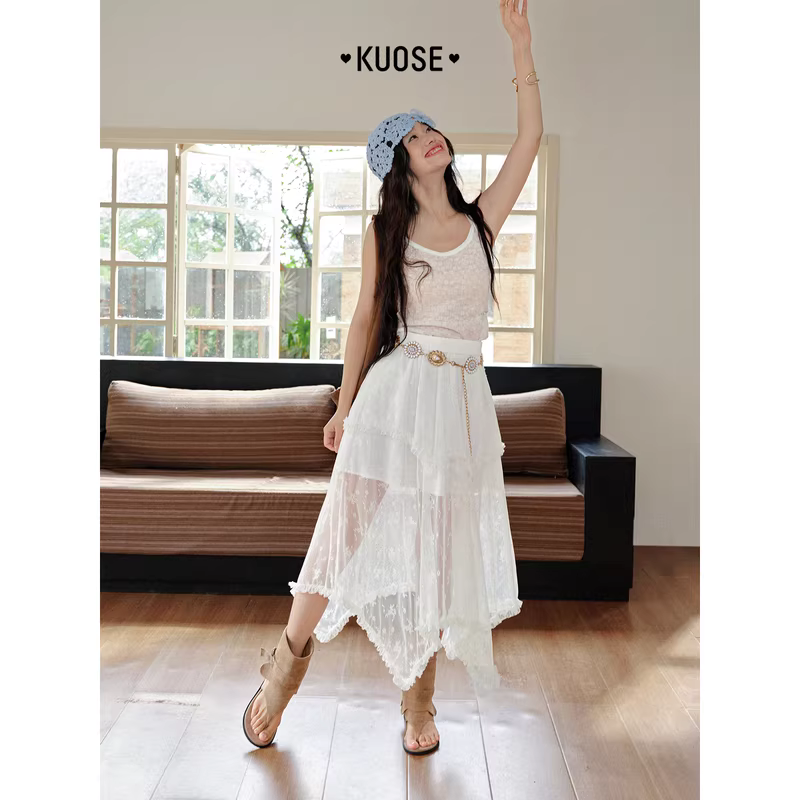 KUOSE 쿠오세 화이트 레이스 꽃무늬 나시탑 - 상세 이미지 4